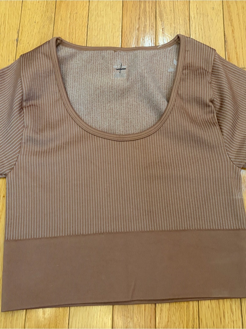 Brown Scoop Neck Ribbed Women's Top